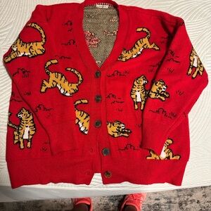 Women’s Red Tiger Print Cardigan sweater, SZ small
